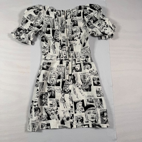 Reformation Temecula Womens 4 Comic Book Print Linen Mini Dress Puff Sleeve - Picture 8 of 10